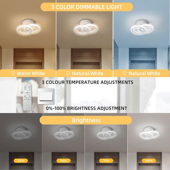 Lustra LED Dormitor Cercuri 2 Brate 36W – Telecomanda IR, 3 Temperaturi, 40cm