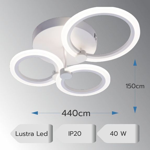 Lustra LED Cercuri Living 3 Brate 40W – Telecomanda IR, 3 Temperaturi, 44cm