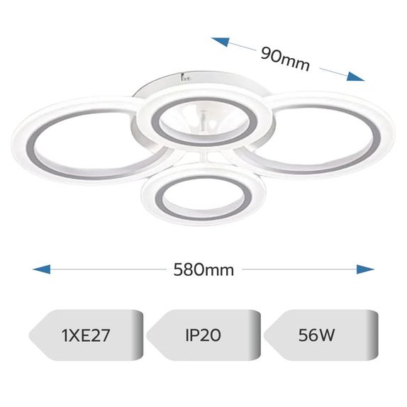 Lustra LED Living Dormitor 4 Brate 56W – Telecomanda IR, 3 Temperaturi, 58cm