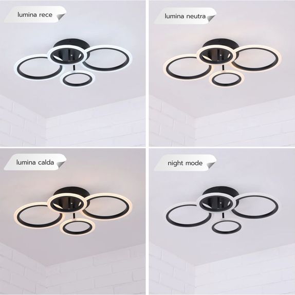 Lustra Led Neagra Cu Telecomanda 56W Cu 4 Brate 3 Culori 580Mm X 90Mm