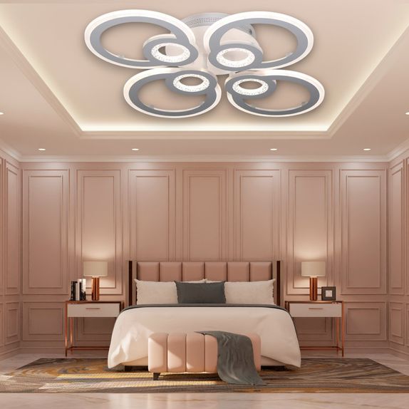 Lustra LED Cercuri Living 8 Brate 96W – Telecomanda IR, 3 Temperaturi, 56cm