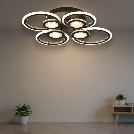 Lustra Led neagra cercuri 96W Cu 8 Brate 3 Culori 560Mm X 85Mm