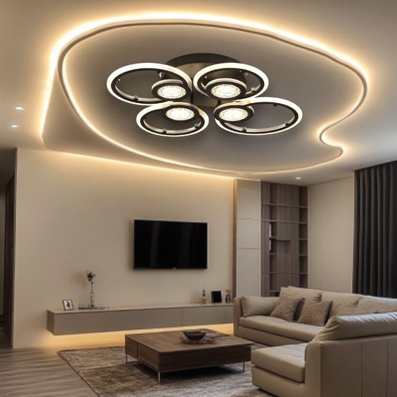 Lustra Led neagra cercuri 96W Cu 8 Brate 3 Culori 560Mm X 85Mm