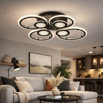 Lustra Led neagra cercuri 96W Cu 8 Brate 3 Culori 560Mm X 85Mm