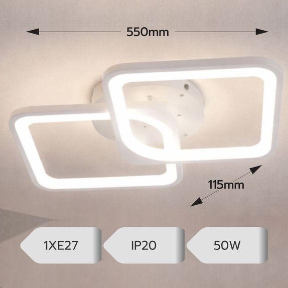 Lustra Led Patrate 50W Cu 2 Brate 3 Culori+Ir 550Mm X 115Mm