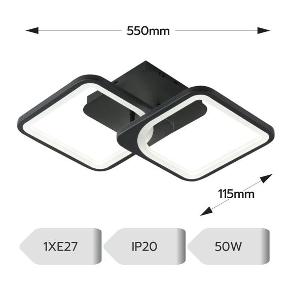 Lustra led neagra cu 2 patrate 50W 3 Culori 550Mm X 115Mm