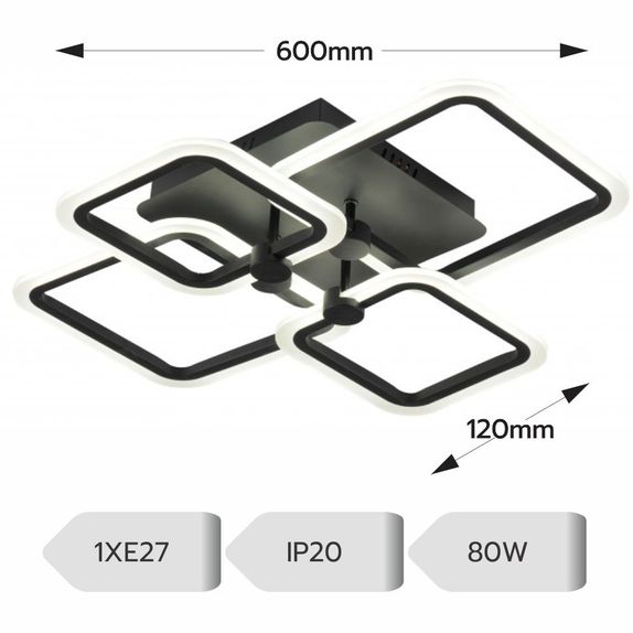 Lustra led neagra 80W Cu 4 Brate 3 Culori 600X120Mm