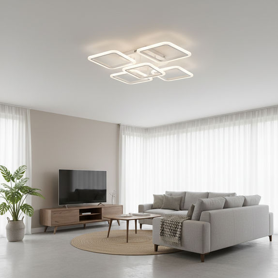Lustra LED Patrata Living 5 Brate 104W – Telecomanda IR, 3 Temperaturi, 61cm