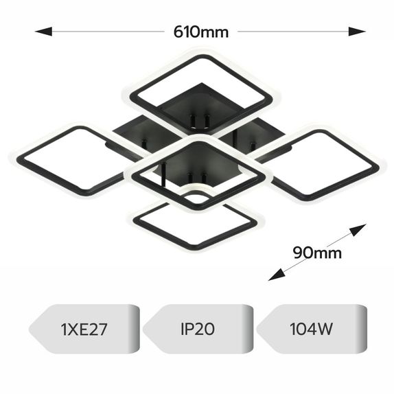 Lustra led patrate neagra 104W Cu 5 Brate 3 Culori 610X90Mm