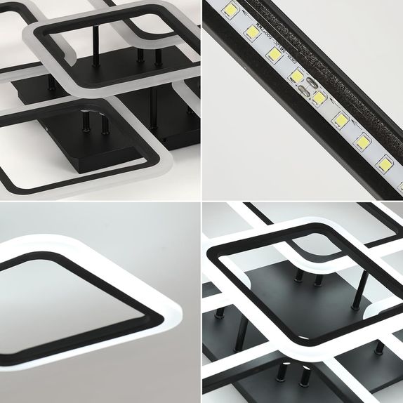 Lustra led patrate neagra 104W Cu 5 Brate 3 Culori 610X90Mm