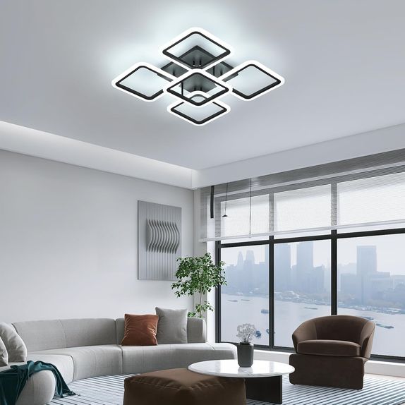 Lustra led patrate neagra 104W Cu 5 Brate 3 Culori 610X90Mm