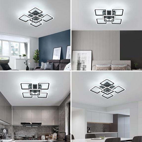 Lustra led patrate neagra 104W Cu 5 Brate 3 Culori 610X90Mm