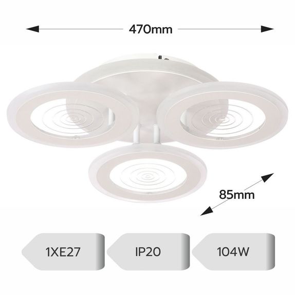 Lustra Led Cercuri 70W Cu 3 Brate 3 Culori+Ir 470 X 85Mm