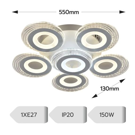 Lustra LED Living 6 Brate 150W – Telecomanda IR, 3 Temperaturi de Culoare, 55cm