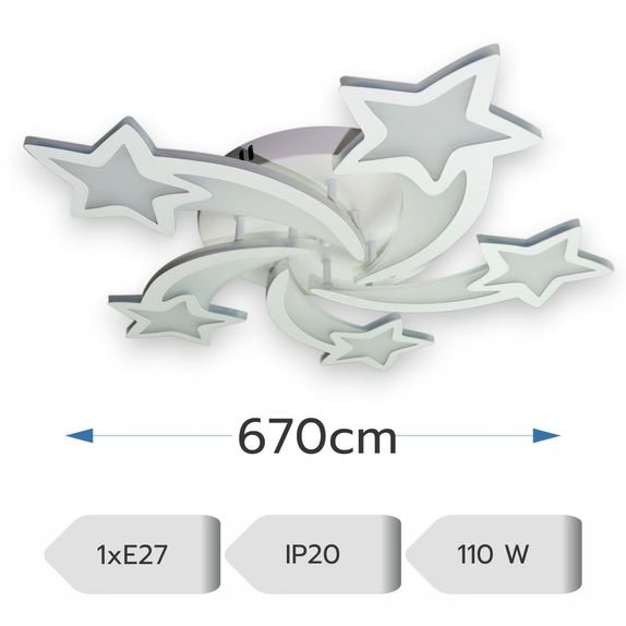 Lustra LED Forma Stea 5 Brate 110W – Dimabila, Telecomanda IR, 3 Temperaturi