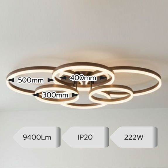 Lustra Led moderna Dimabila 222w/9400lm cu Telecomanda 300*2+400*2+500*2mm