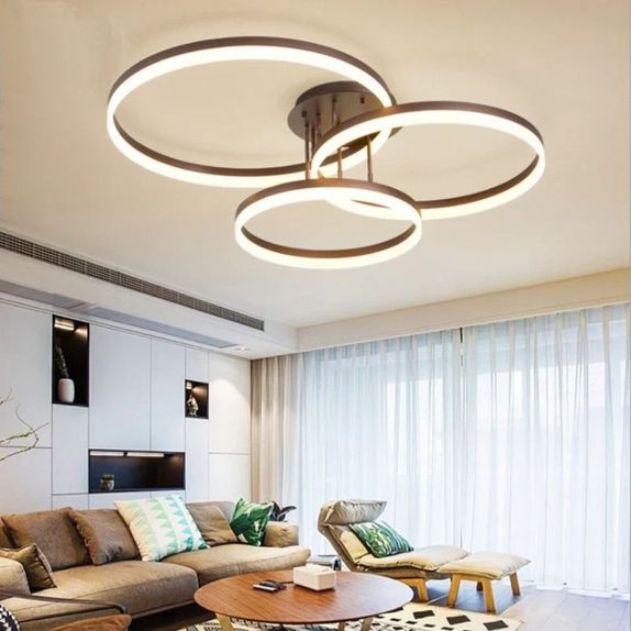 Lustra LED Living Suspendata 122W – 5900lm, Telecomanda, 3 Cercuri Concentrice
