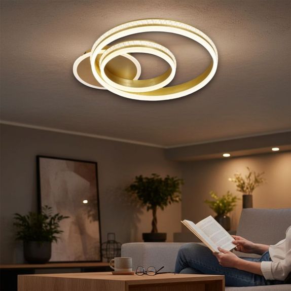 Lustra LED Dormitor Cercuri 122W – 5900lm, Telecomanda, 2 Cercuri Concentrice