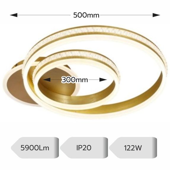 Lustra LED Dormitor Cercuri 122W – 5900lm, Telecomanda, 2 Cercuri Concentrice