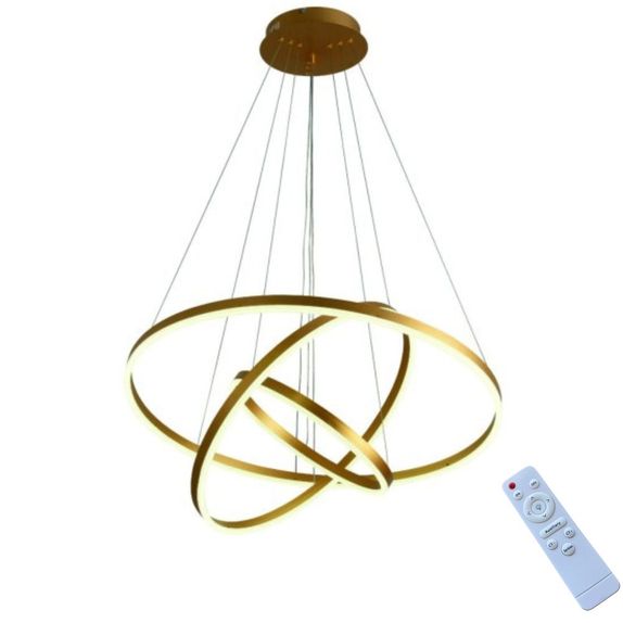 Lustra LED Suspendata Aluminiu 150W – 9800lm, Telecomanda, 3 Cercuri Ajustabile