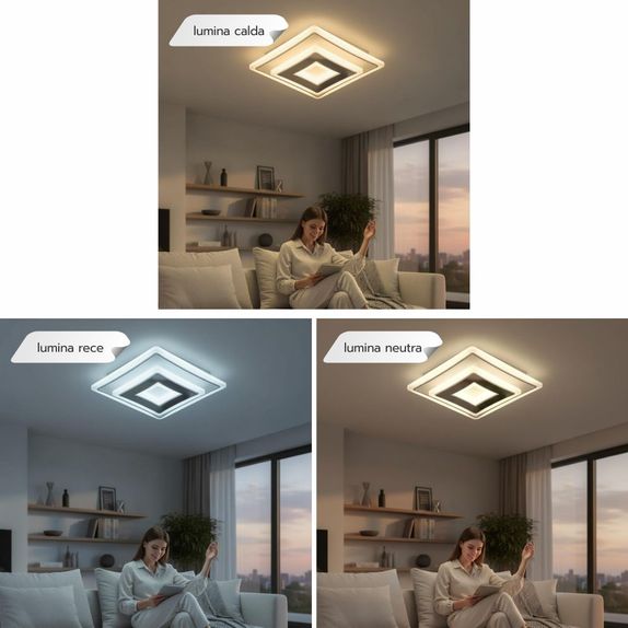 Plafoniera LED Minimalist 34W, 2900lm, 3 Culori de Lumina (CCT), Design Patrat