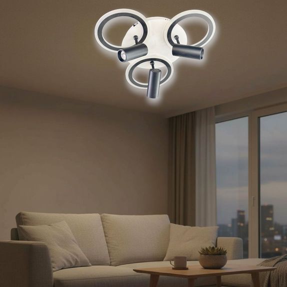 Plafoniera led neagra 65W cu spot si telecomanda,trei brate 3000/4000/6500K