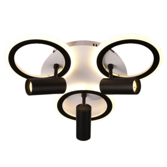 Plafoniera led neagra 65W cu spot si telecomanda,trei brate 3000/4000/6500K
