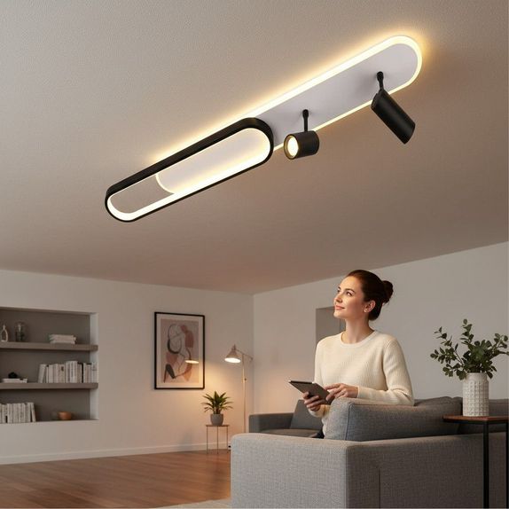Plafoniera led neagra 85W cu spot si telecomanda,trei brate 3000/4000/6500K