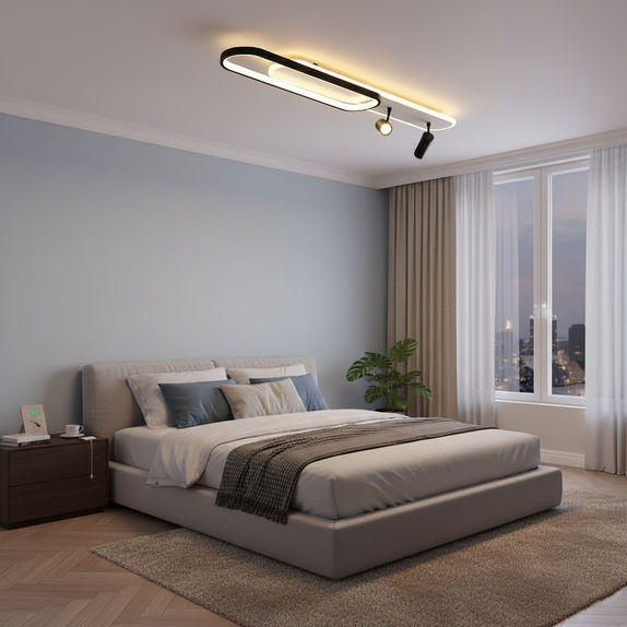 Plafoniera led neagra 85W cu spot si telecomanda,trei brate 3000/4000/6500K