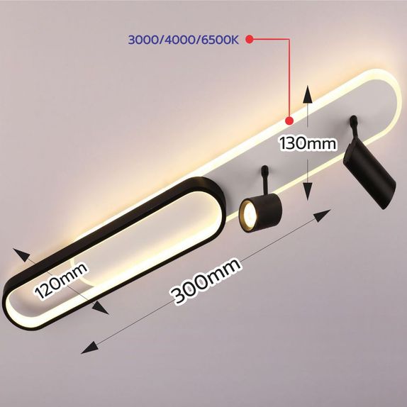 Plafoniera led neagra 85W cu spot si telecomanda,trei brate 3000/4000/6500K