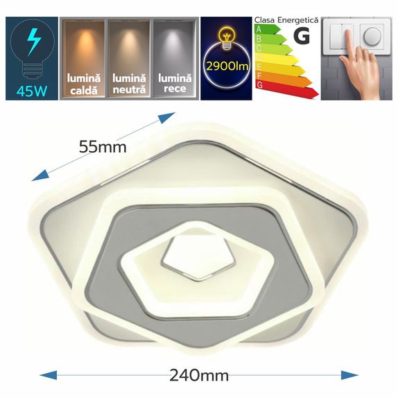 Plafoniera LED Minimalista 45W, Flux Luminos 2900lm, Design Ultra-Compact