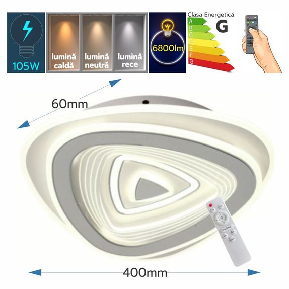 Plafoniera led 105W cu Telecomanda 6800LM 3000K/4000K/6500K 400X400x60MM