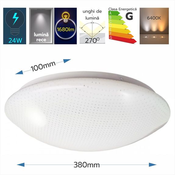 Plafonieră LED Starry Sky Effect, 24W (Echivalent 200W), Design Stelat
