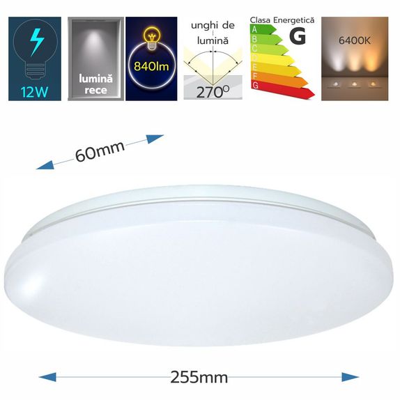 Plafoniera rotunda Slim Ø375 mm, 32W=280W, 6500K, lumina rece