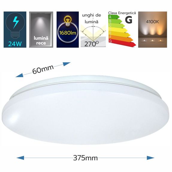 Plafoniera LED Slim, 32W (Echivalent 280W), Ø37.5cm, Lumina Naturala