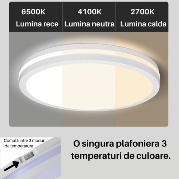 Plafoniera LED IP65 3CCT 3600lm, 300x55mm, Alba