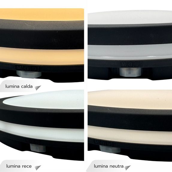 Plafoniera LED IP65 3CCT 3000lm, 300x55mm, IP65, Neagra