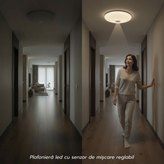 Plafoniera Led cu Senzor de Miscare 12W=75W reglabil, Ø270, 4000K, lumina neutra