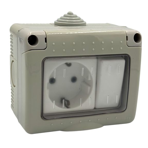 Priza cu intrertupator Aplicat cu capac folie Antigron IP55