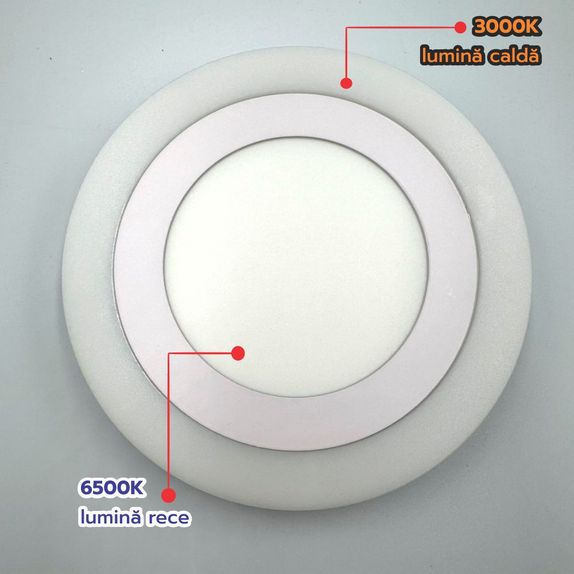 Spot LED Rotund, Doua Culori, 24+12W, 3000K-6500K, Trei Functii, 3+1GRATIS