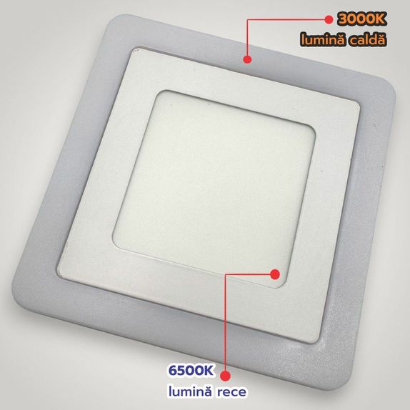 Spot LED Patrat Doua Culori 3+3W 3000k-6500k Trei Functii
