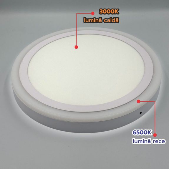 Spot LED Rotund Aplicat Doua Culori 24+12W 3000k-6500k Trei Functii