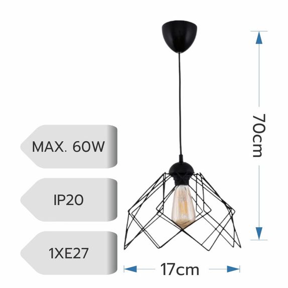 Lustra 60W neagra 1xE27