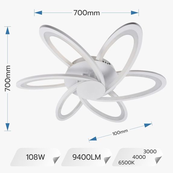 LUSTRA LED 108W CU 6 BRATE 3 CULORI+IR 700x700x100mm