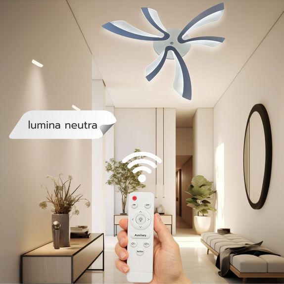 Lustra Led moderna Dimabila Cu Telecomanda 40W Cu 6 Brate 3 Culori+Ir 610 X 90Mm
