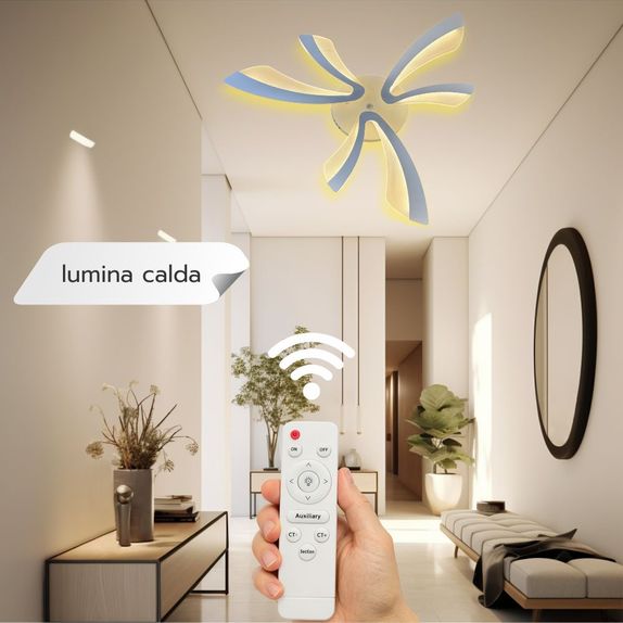 Lustra Led moderna Dimabila Cu Telecomanda 40W Cu 6 Brate 3 Culori+Ir 610 X 90Mm