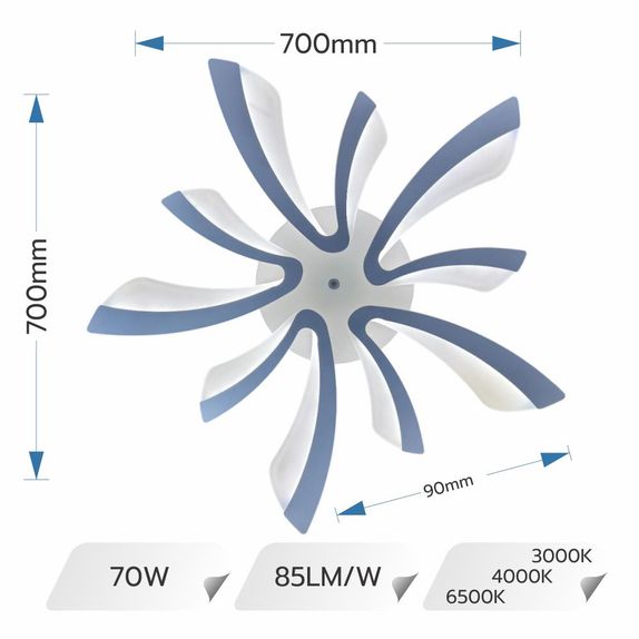 Lustra Led moderna Dimabila Cu Telecomanda 70W Cu 10 Brate 3 Culori+Ir 700 X 90Mm