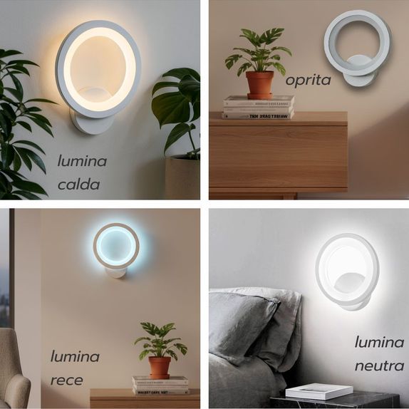 Aplica LED perete rotunda cu lumina ajustabila 18W/1400LM/3000K/4000K/6500K