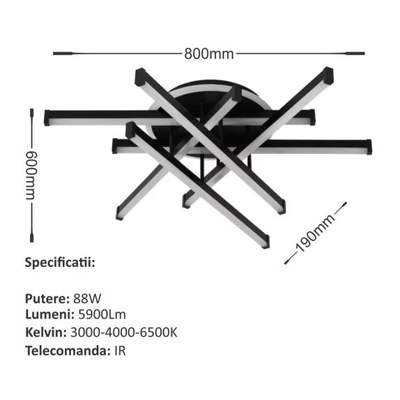 Lustra Led 6 brate Neagra