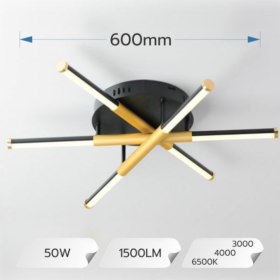 Lustra LED Aplicata 50W – Lumina Reglabila 3000K-6500K, Telecomanda IR, 60cm